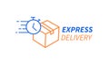 Express delivery with Stopwatch and Cardboard box icon. Online shopping concept. Fast shipping Royalty Free Stock Photo