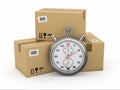 Express delivery. Stopwatch and package. Royalty Free Stock Photo