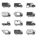 Express delivery trucks vector glyph icons set Royalty Free Stock Photo