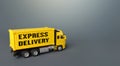 Express delivery yellow truck. Transport service infrastructure. Logistics. Transportation company. Urgent delivery, shipping.