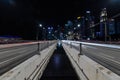 express highway leads to singapore city down town city central district in night time, highway bridge with many skyscraper Royalty Free Stock Photo