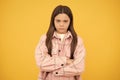 express human emotions. street autumn fashion. stubborn teen girl in pink checkered shirt. Royalty Free Stock Photo