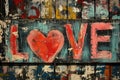 Love Street Art Mural, Valentines Day Greeting Card Artwork, Weathered Outdoor Painting, Romantic Words