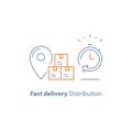 Distribution and shipping service, logistics company, express order delivery, send parcel, receive box, pick up point, time period