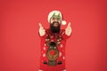 Express positivity. merry christmas. hipster man reindeer on knitted sweater. winter holiday. cold season clothes. happy