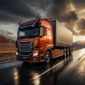 Express road streaked Trucks speed creates motion blur, embodying rapid transport