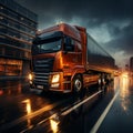 Express road streaked Trucks speed creates motion blur, embodying rapid transport