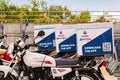 Express Service home delivery bikes parked outside local Pick n Pay grocery store