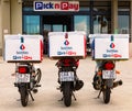 Express Service home delivery bikes parked outside local Pick n Pay grocery store