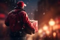 Express Shipping, courier worker delivering, shipping Christmas parcel, portrait courier