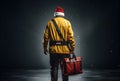 Express Shipping, courier worker delivering, shipping Christmas parcel, portrait courier