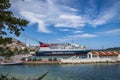 Express Skiathos Ferry boat from Hellenic Seaways company arrives at the port of Skiathos island, Greece