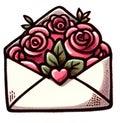 Love envelop with roses clipart vintage color style for valentines day Royalty Free Stock Photo