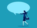 Express your thoughts. Businesswoman holding a blank speech bubble. business concept vector