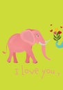 Expressing affection, a charming pink elephant presents flowers, evoking warmth and love Royalty Free Stock Photo