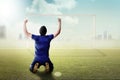 Expression of asian football player celebrate his goal Royalty Free Stock Photo