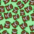 Expression beaver confused, puzzled pet, perplexed, nervous cartoon, restless, uneasy funny animals otter cute seamless pattern