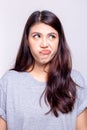 Expression concept. Beautiful young asian woman get disappointed something. Attractive beautiful young lady is jealous her friend Royalty Free Stock Photo