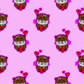 Expression fall in love otter pet cute, be enamored, be taken funny animals valentine seamless pattern with pink background and