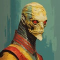 Expressionism Minimalism: Star Wars Zombies Head Sketch In Yellow And Crimson