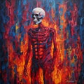 Expressionism Skeleton In Fire: Abstract Painting Inspired By Eminem