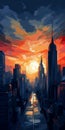 Expressionism Sunrise In The City - Abstract Urban Landscape Painting Royalty Free Stock Photo