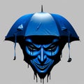 Expressionistic Minimalist Blue Umbrella Mask Illustration With Detailed Realism