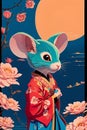 An expressionistic oil painting Cute little alien mouse in aodai in the style of Jack Hughes, a masterpiece, digital painting