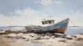 Expressionistic Painting Of An Old Boat At The Beach