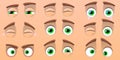 Expressions with different emotions crying eyes laughing angry and cute winking eyes Collection of cartoon eyes isolated on bei