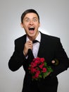 Expressions.Happy romantic husband holding rose