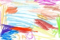 Expressive abstract drawing with colorful crayons, wax crayon texture on paper, strokes, scribbles of different colors Royalty Free Stock Photo