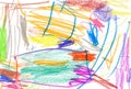 Expressive abstract drawing made with colorful crayons, wax crayon texture on paper, strokes Royalty Free Stock Photo