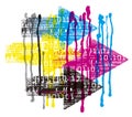 Expressive background with binary codes, Flowing Paint CMYK colors. Royalty Free Stock Photo