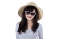 Expressive beautiful woman wearing sun hat