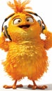 Expressive bird enjoys futuristic headphones, displaying playful tech interaction