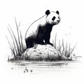 Expressive Black And White Illustration Of A Panda Bear In Nature