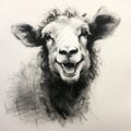 Expressive Black And White Sheep Portrait Drawing With Playful Expressions