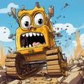 Expressive Cartoon Bulldozer Driving Through Rubble - Quirky 2d Game Art