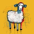 Expressive Cartoon Sheep With Red Paint: Reimagined Religious Art