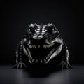 Expressive Character Design: Black Alligator With Teeth On Dark Background