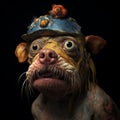 Expressive Chihuahua Wearing Animal Hat In Filthy Sculpture Style Royalty Free Stock Photo