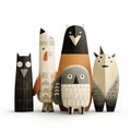 Expressive Contemporary Owl Lineup: Handcrafted Pencil Art Illustrations Royalty Free Stock Photo