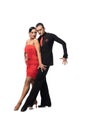 Expressive couple of dancers performing tango