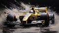Expressive Digital Painting Of A Yellow-sprayed 1992 F1 Car On Charcoal