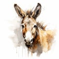 Expressive Donkey Watercolor Painting On White Background