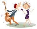 Couple musicians, singer woman and guitar player man isolated illustration