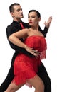 Expressive, elegant couple of dancers performing tango