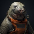 Expressive Elephant Seal With Fish: A Unique Zbrush Portrait Royalty Free Stock Photo