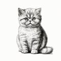 Expressive English Shorthair Kitten: Detailed Cartoon Realism In Black And White